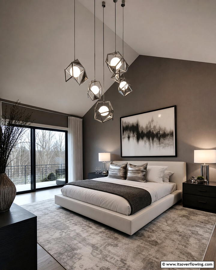 Statement Lighting Features - 25 Low Sloped Ceiling Bedroom Ideas for Unique Spaces