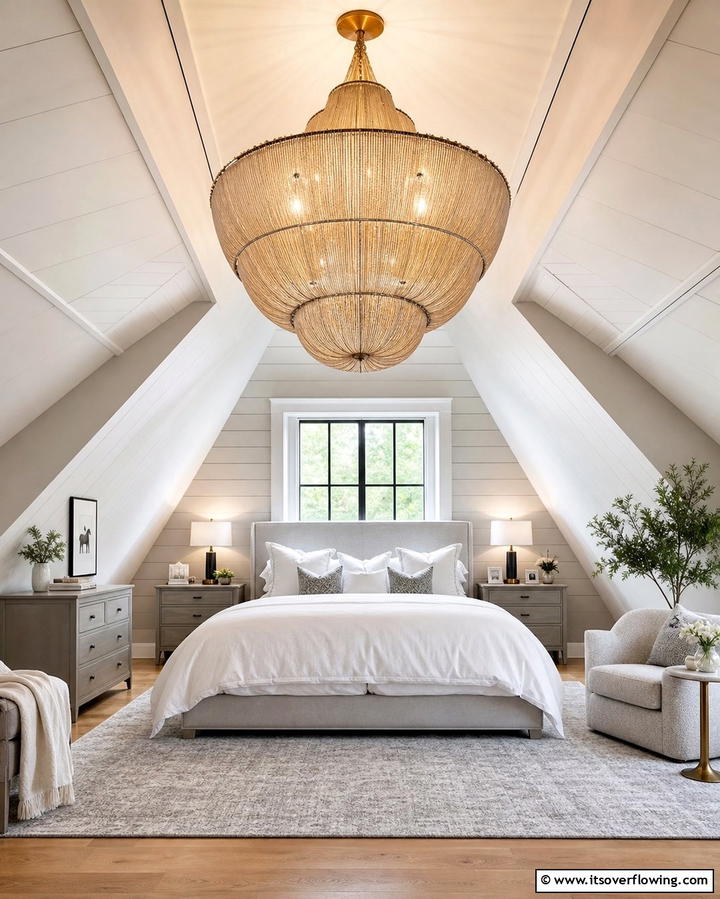 Statement Lighting Fixture - 25 Attic Bedroom Ideas to Transform Your Space