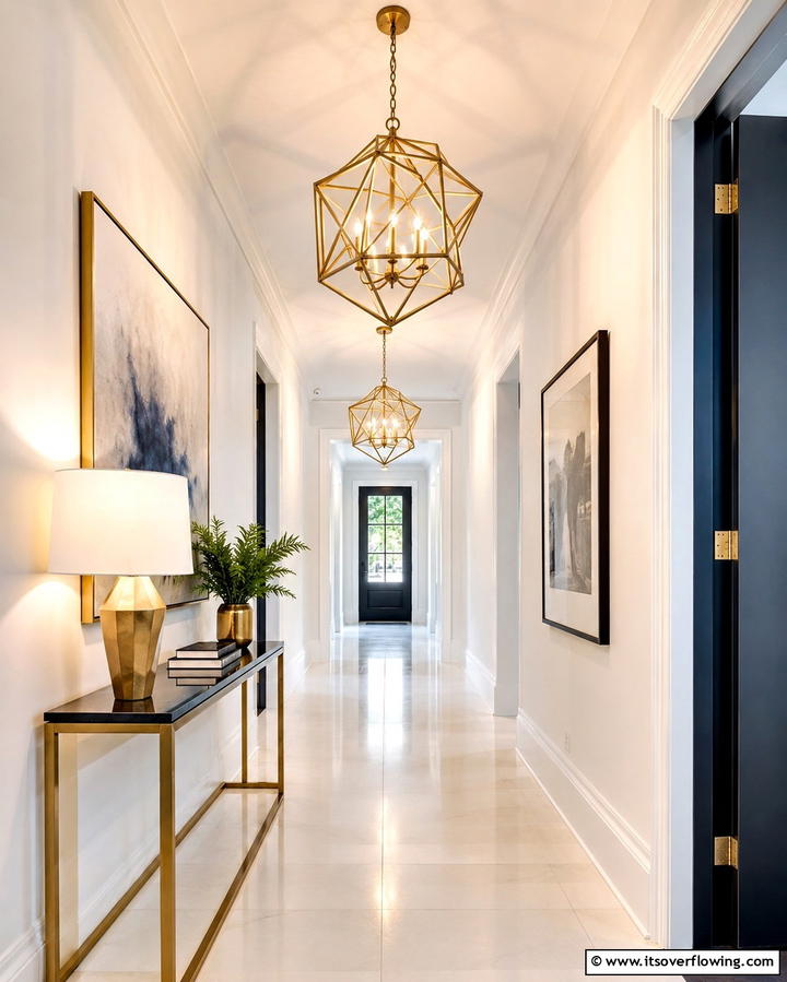 Statement Lighting Fixture - 30 Hallway Decor Ideas to Maximize Narrow Spaces