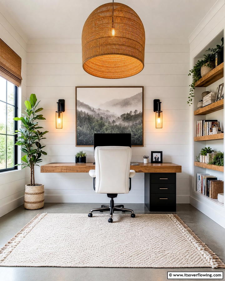 Statement Lighting Fixture - 20 Home Office Background Ideas for Professional Vibes