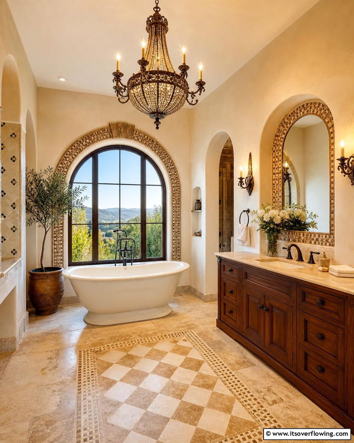 Statement Lighting Fixtures - 20 Mediterranean Bathroom Ideas for a Relaxing Retreat