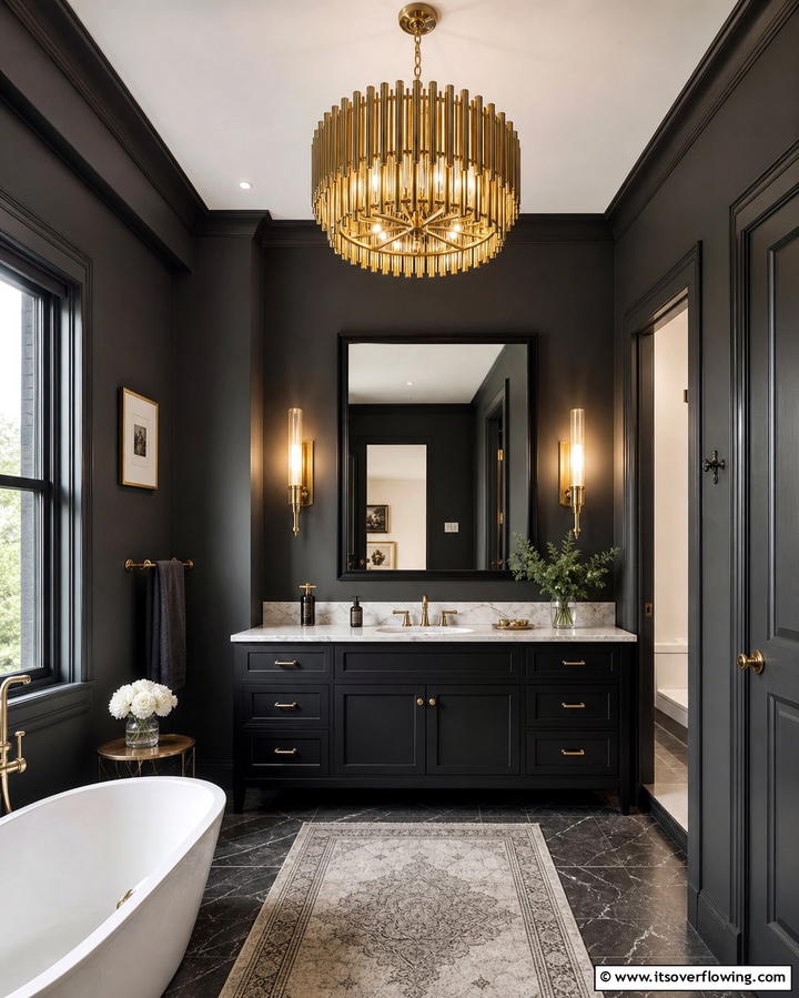 Statement Lighting Fixtures - 25 Dark Bathroom Ideas for Moody and Chic Spaces