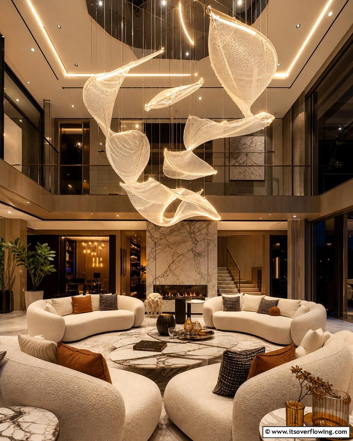 Statement Lighting Fixtures - 25 Luxury Living Room Ideas for a Sophisticated Look