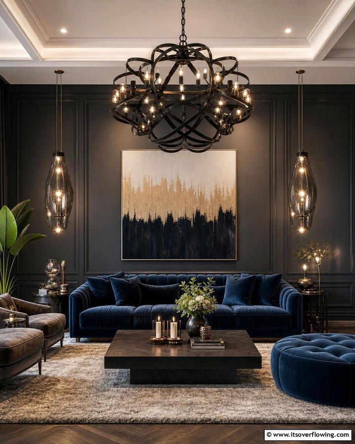 Statement Lighting Fixtures - 20 Moody Living Room Ideas for a Dramatic Atmosphere