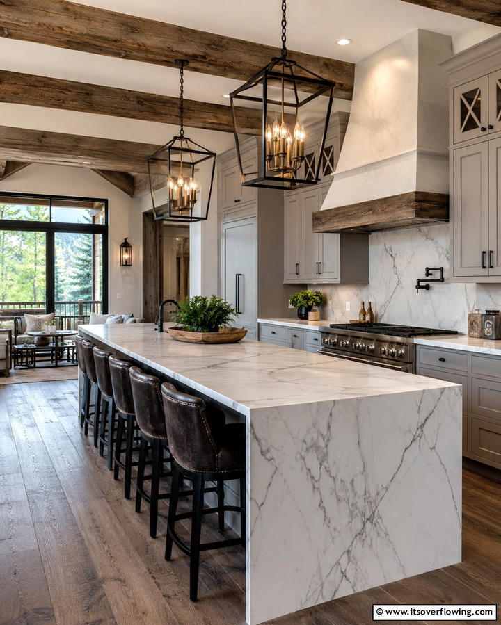 Statement Lighting Fixtures - 25 Mountain House Kitchen Ideas for Rustic Charm