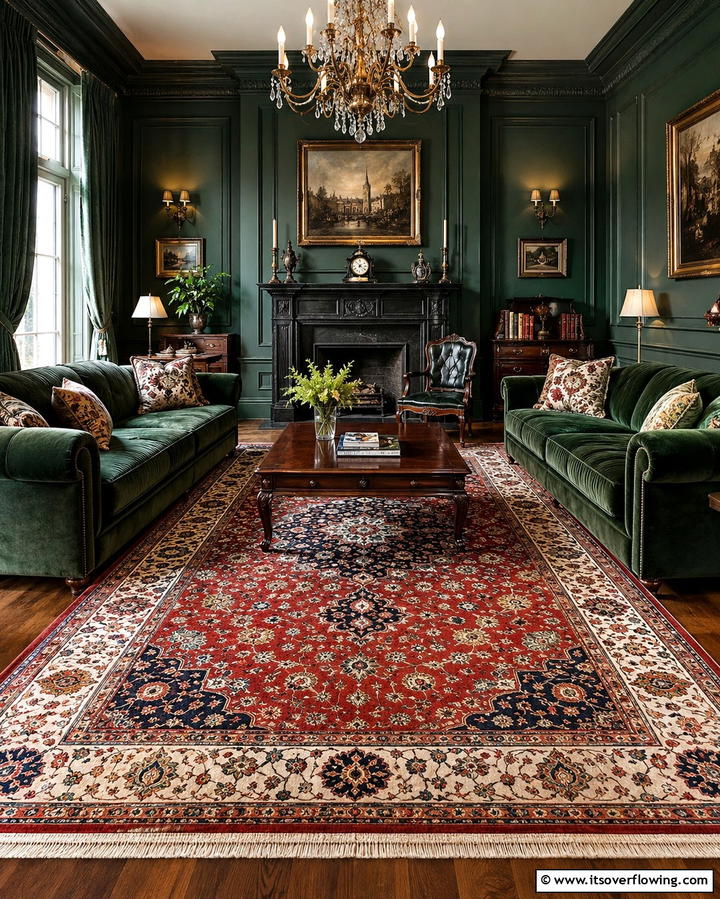 Statement Lighting Fixtures - 25 Victorian Dark Green Living Room Ideas for Drama