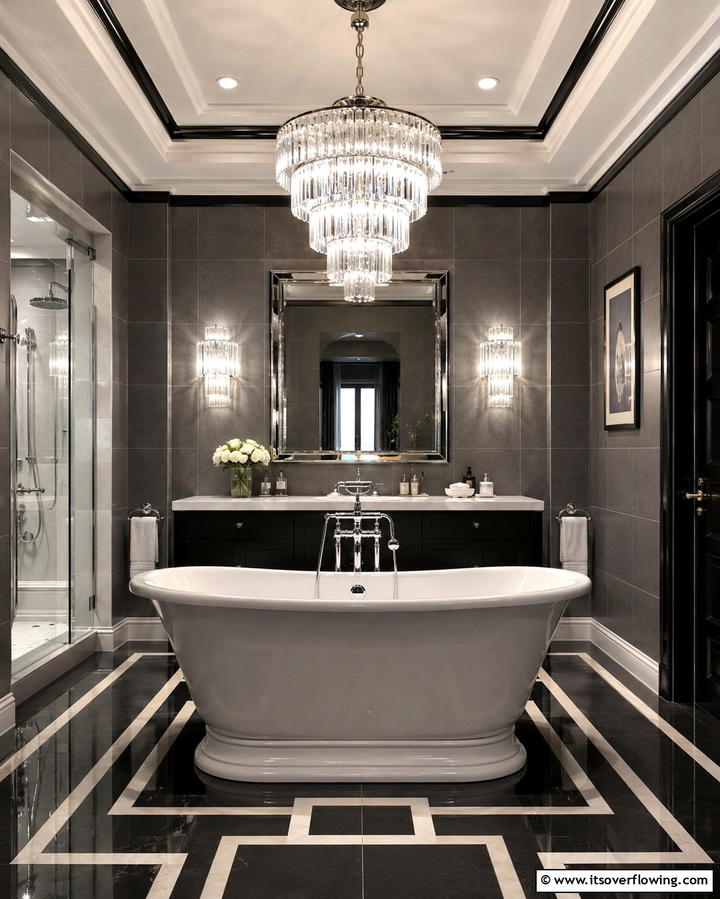 Statement Lighting Fixtures - 30 Art Deco Bathroom Ideas for Glamorous Geometric Design