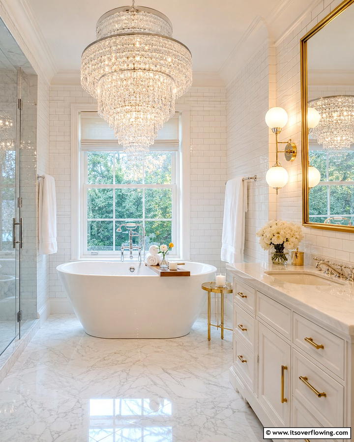 Statement Lighting Fixtures - 25 Aesthetic Bathroom Ideas for a Spa-Like Retreat
