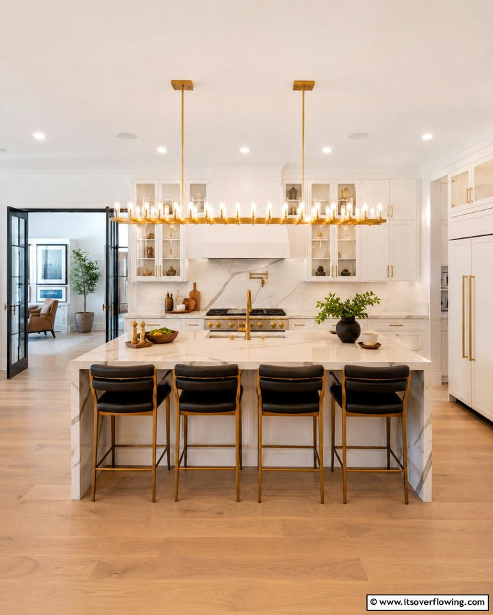 Statement Lighting Fixtures Above the Island - 25 Transitional Kitchen Ideas for Modern Homes
