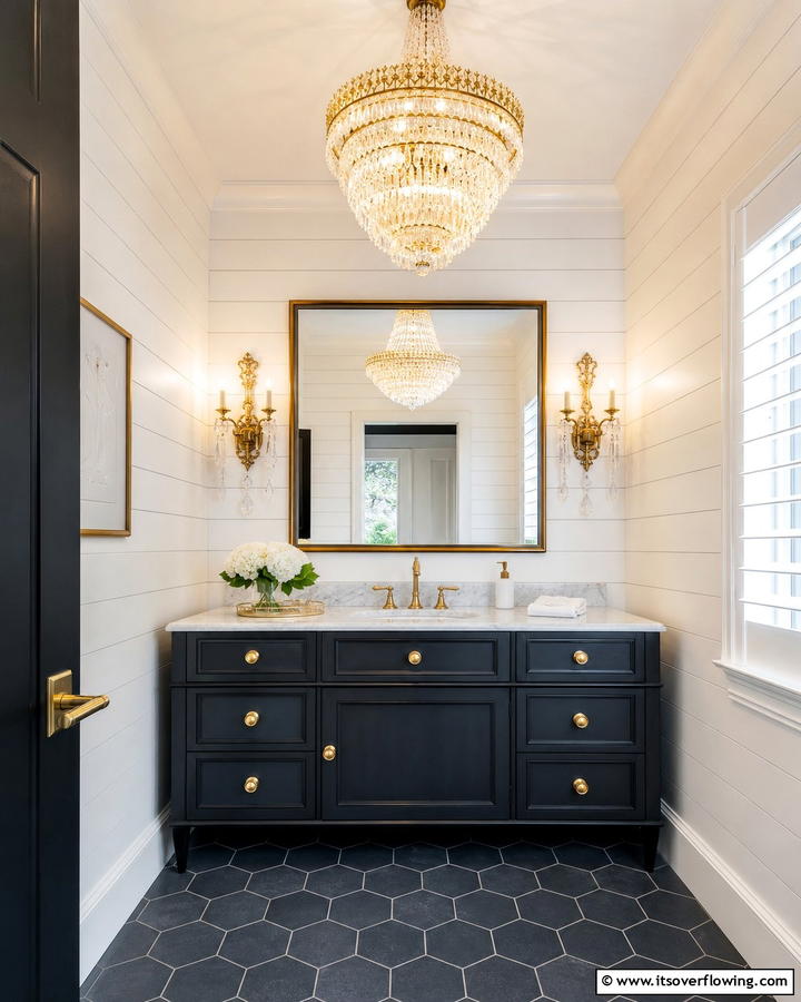 Statement Lighting Fixtures - 20 Eclectic Powder Room Ideas for a Unique Look