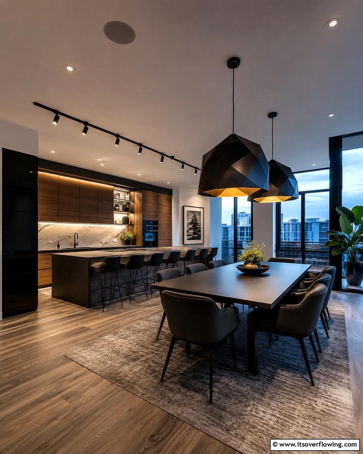Statement Lighting to Define Zones - 25 Kitchen Diner Ideas for a Functional and Stylish Space