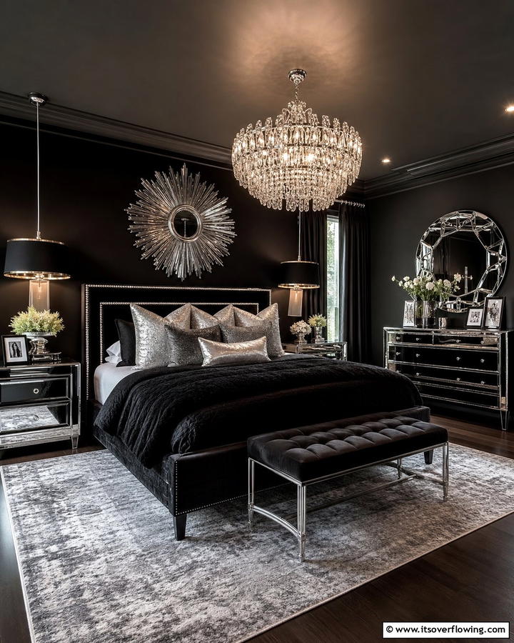 Statement Lighting - 20 Black and Silver Bedroom Ideas for a Sleek Aesthetic