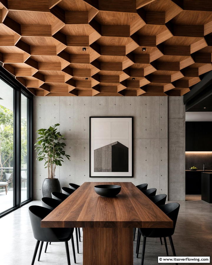 Statement Making Geometric Plywood Panels - 25 Plywood Ceiling Ideas for a Rustic Look