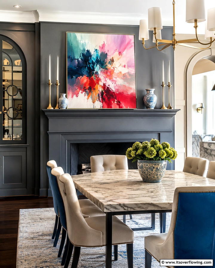 Statement Mantel with Bold Artwork - 25 Dining Room With Fireplace Ideas for Cozy Gatherings