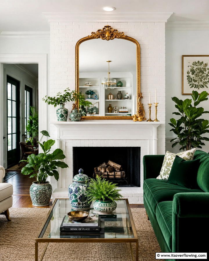 Statement Mirror Above the Mantel - 25 Living Room Mirror Ideas to Brighten Your Space
