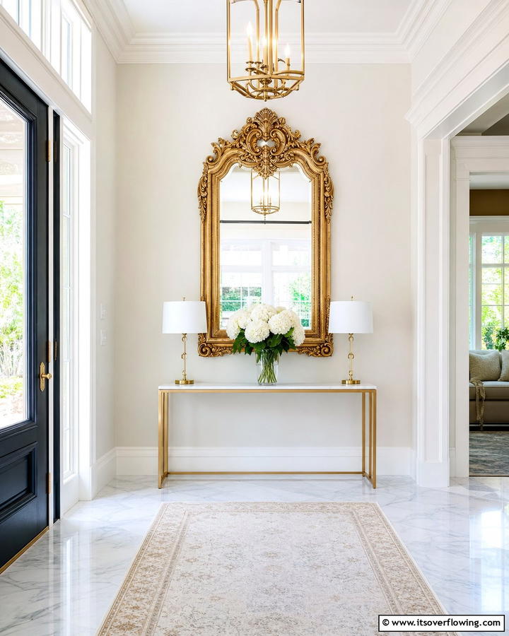 Statement Mirror Accent - 21 Foyer Decor Ideas to Elevate Your Entryway’s First Impression