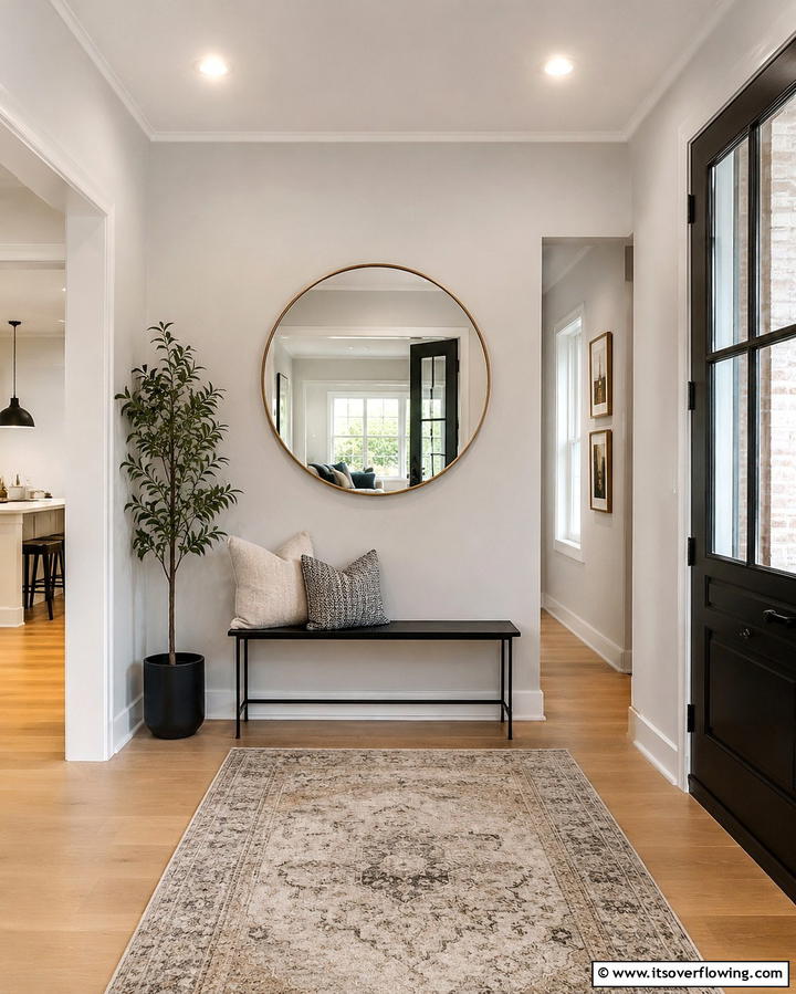 Statement Mirror Accent - 30 Entryway Wall Ideas for First Impressions and Functional Storage