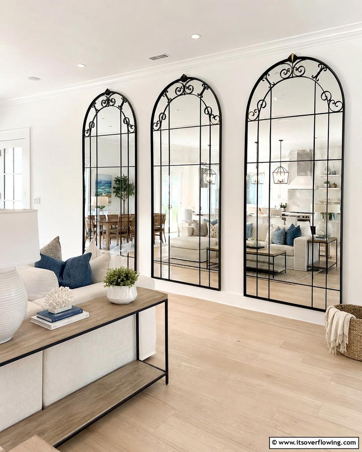 Statement Mirror Displays - 30 Mediterranean Living Room Ideas- Warm & Inviting Spaces