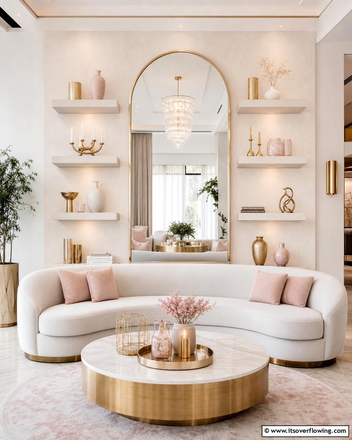 Statement Mirror Shelf Integration - 21 Shelf Decor Ideas to Organize and Elevate Your Spaces
