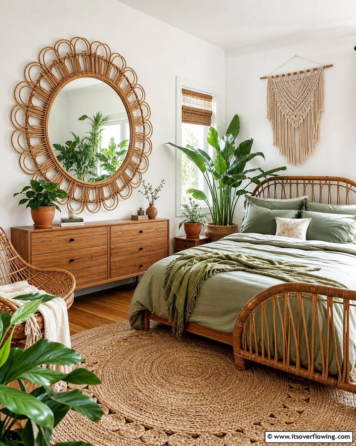 Statement Mirror - 20 Green Boho Bedroom Ideas for a Relaxing Retreat