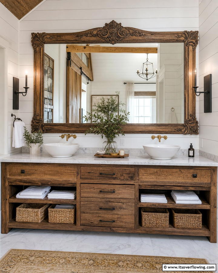 Statement Mirrors - 20 Barndominium Bathroom Ideas for Rustic Charm