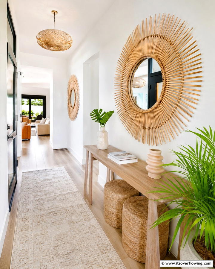 Statement Mirrors - 30 Bohemian Hallway Decor Ideas for a Welcoming Entryway