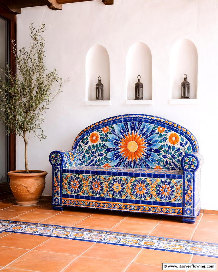 Statement Mosaic Bench - 30 Functional Entryway Bench Solutions for Organized Homes