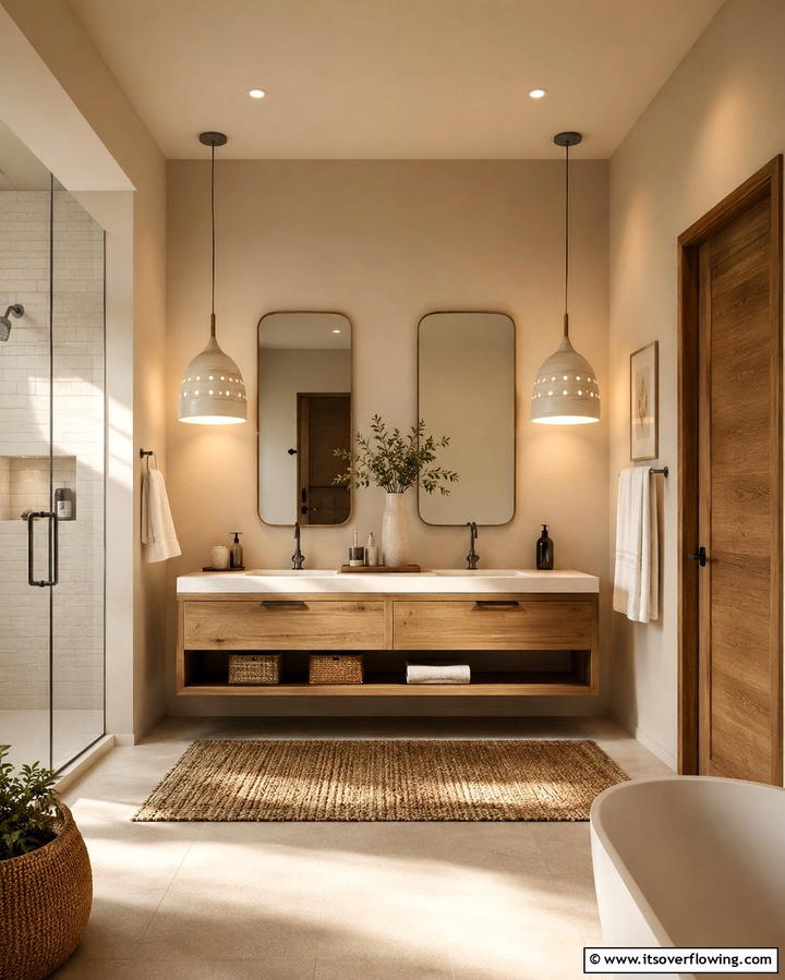 Statement Pendant Lighting - 25 Scandinavian Bathroom Ideas for a Minimalist and Cozy Space