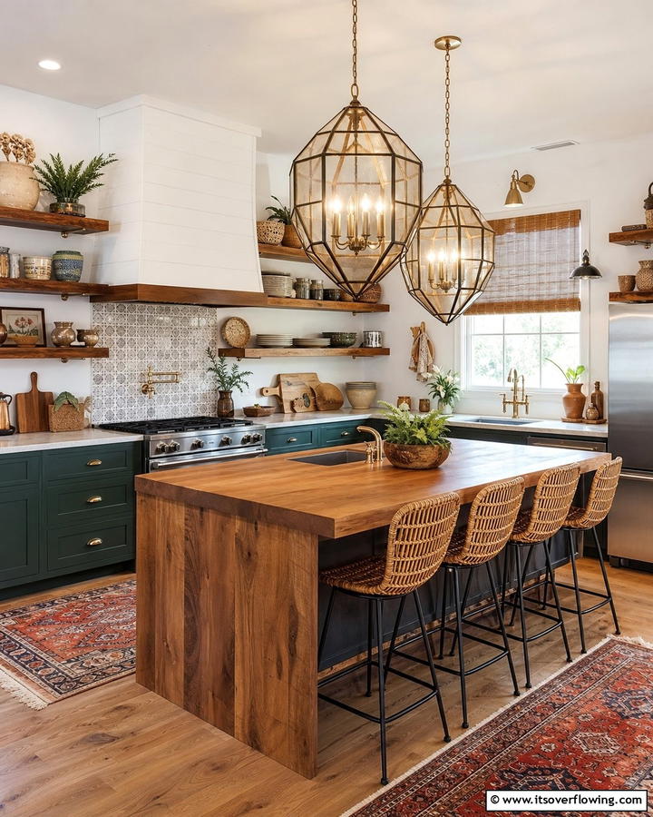 Statement Pendant Lights - 25 Boho Kitchen Ideas for a Cozy and Eclectic Vibe