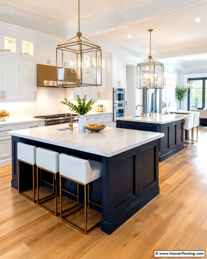 Statement Pendant Lights - 25 Double Island Kitchen Ideas for Spacious Cooking