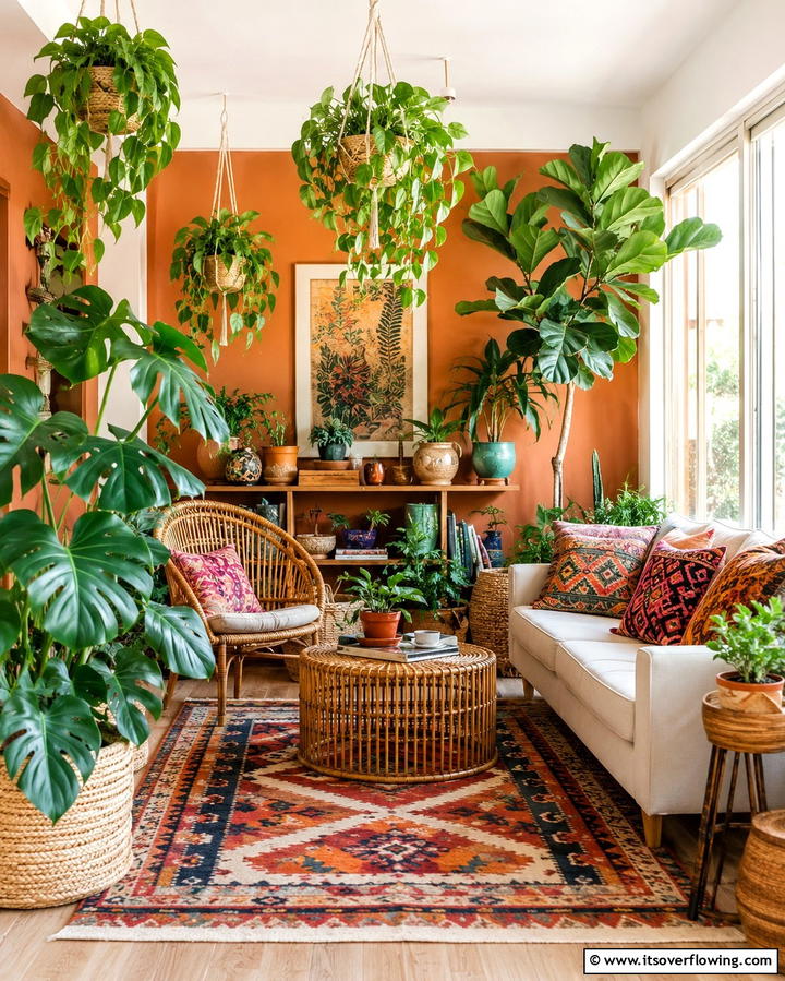 Statement Plants and Greenery - 25 Colorful Boho Living Room Ideas for a Vibrant Space