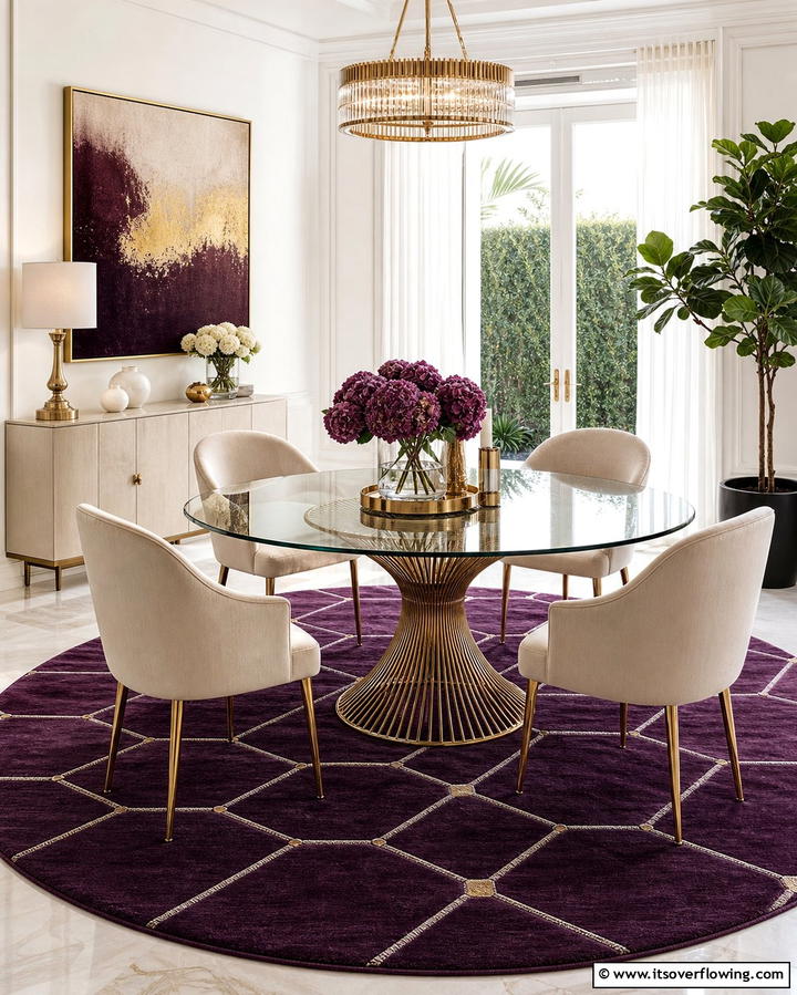Statement Purple Rug - 25 Purple Dining Room Ideas for a Luxurious Ambiance