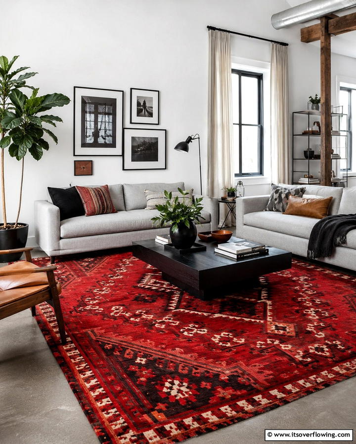 Statement Red Rug - 30 Red Living Room Ideas for Bold and Vibrant Spaces