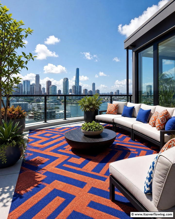 Statement Rug for a Pop of Color - 20 Penthouse Balcony Ideas for a Luxurious Outdoor Space