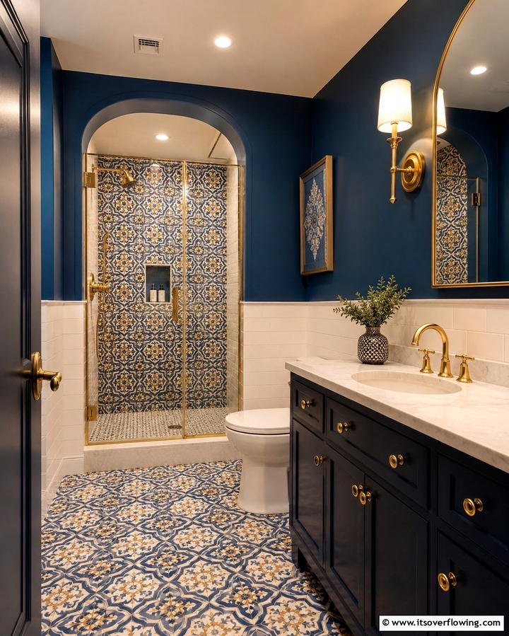 Statement Shower Tiles - 25 Small Bathroom Walk-in Shower Ideas for Modern Homes
