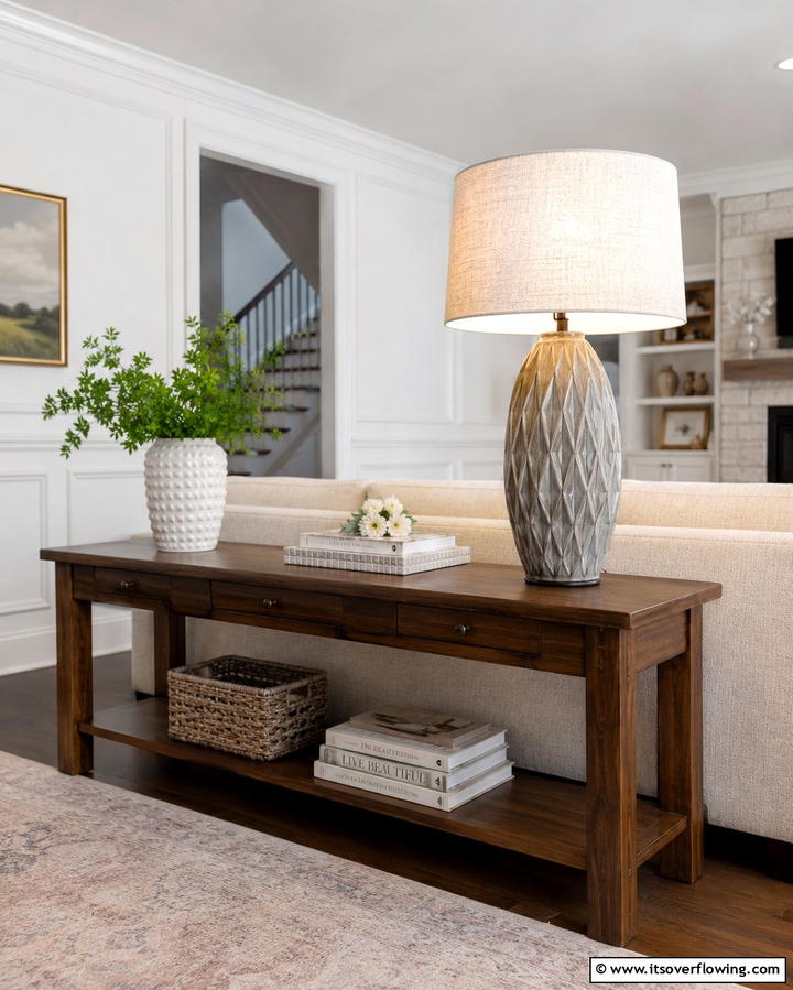 Statement Table Lamp - 25 Sofa Table Decor Ideas to Elevate Your Space