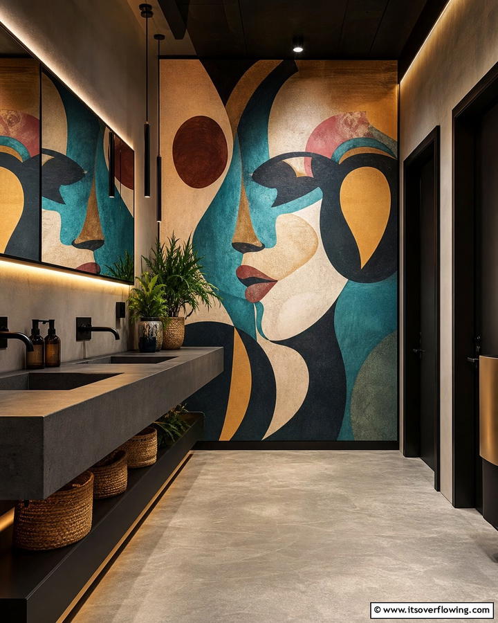 Statement Wall Art - 20 Restaurant Bathroom Ideas for a Stylish Space