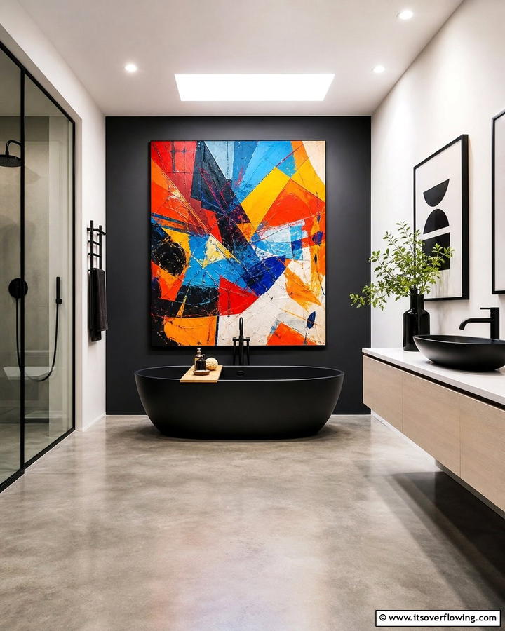 Statement Wall Art - 21 Modern Bathroom Decor Ideas for a Sleek Sanctuary