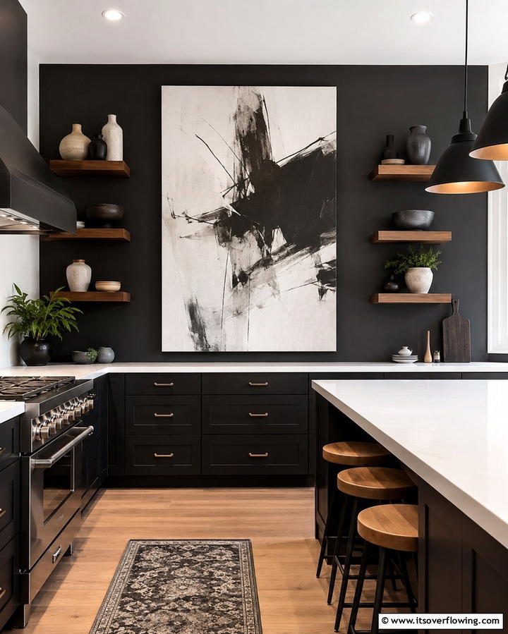 Statement Wall Art - 25 Dark Kitchen Ideas for a Bold and Modern Look