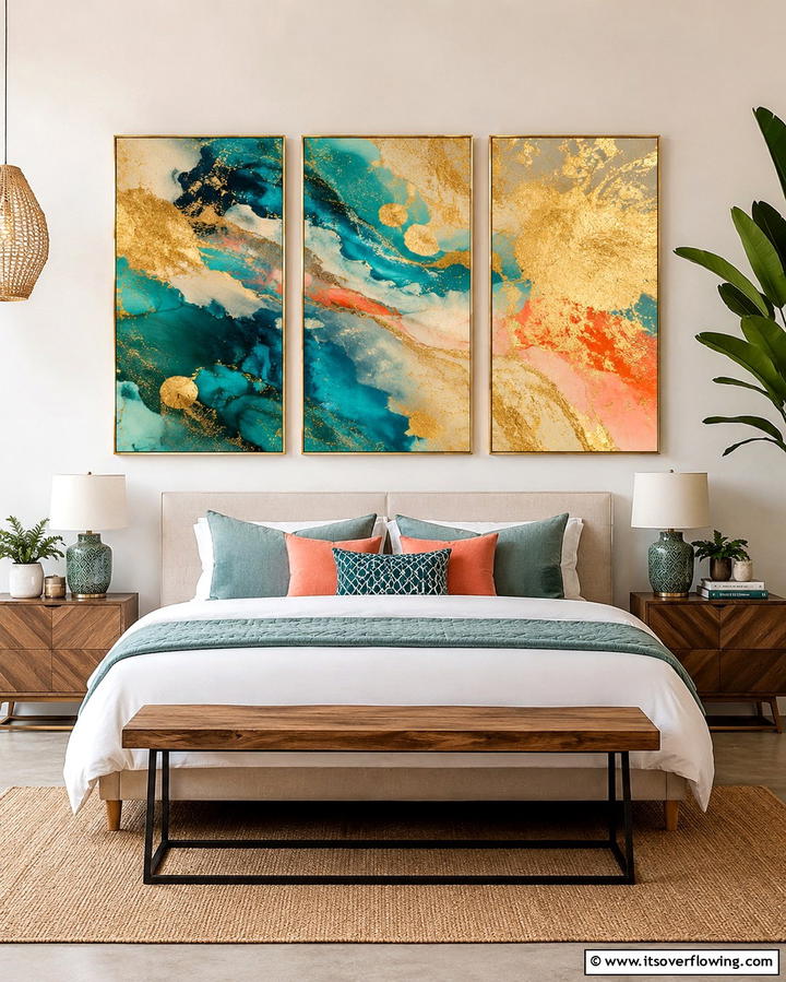 Statement Wall ArtOne - 25 No Headboard Ideas for a Modern and Minimalist Bedroom