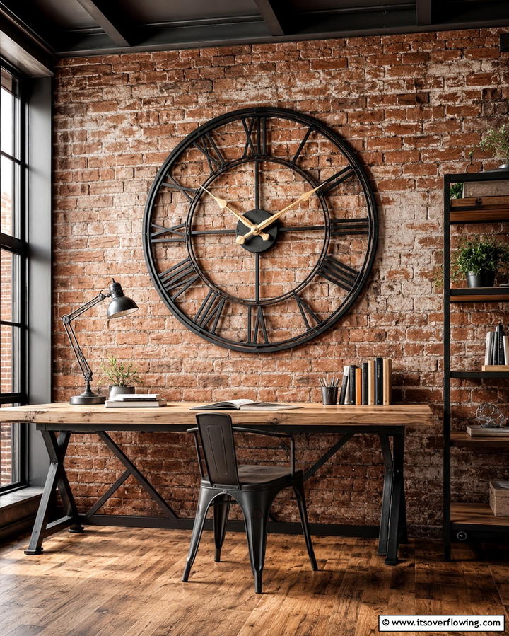 Statement Wall Clock - 25 Office Wall Decor Ideas to Inspire Creativity