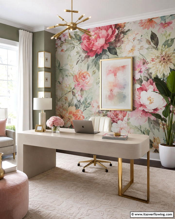 Statement Wall with Bold Wallpaper - 30 Home Office Ideas Designed Specifically for Her