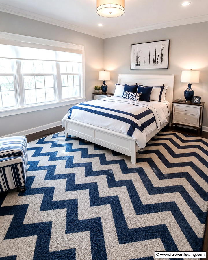 Statement Wallpaper with Patterns - 25 Navy Blue and Grey Bedroom Ideas for Modern Style