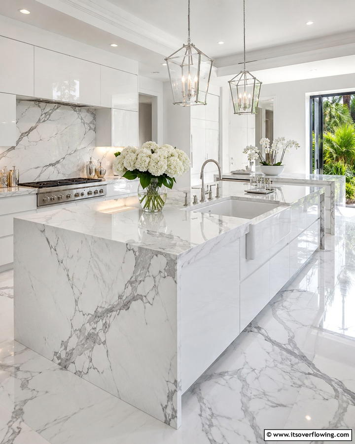 Statuario Marble Countertop - 25 Marble Kitchen Countertops for Elegant Homes