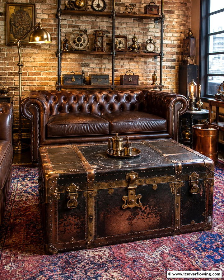 Steamer Trunk Coffee Tables - 20 Steampunk Living Room Ideas for Unique Decor