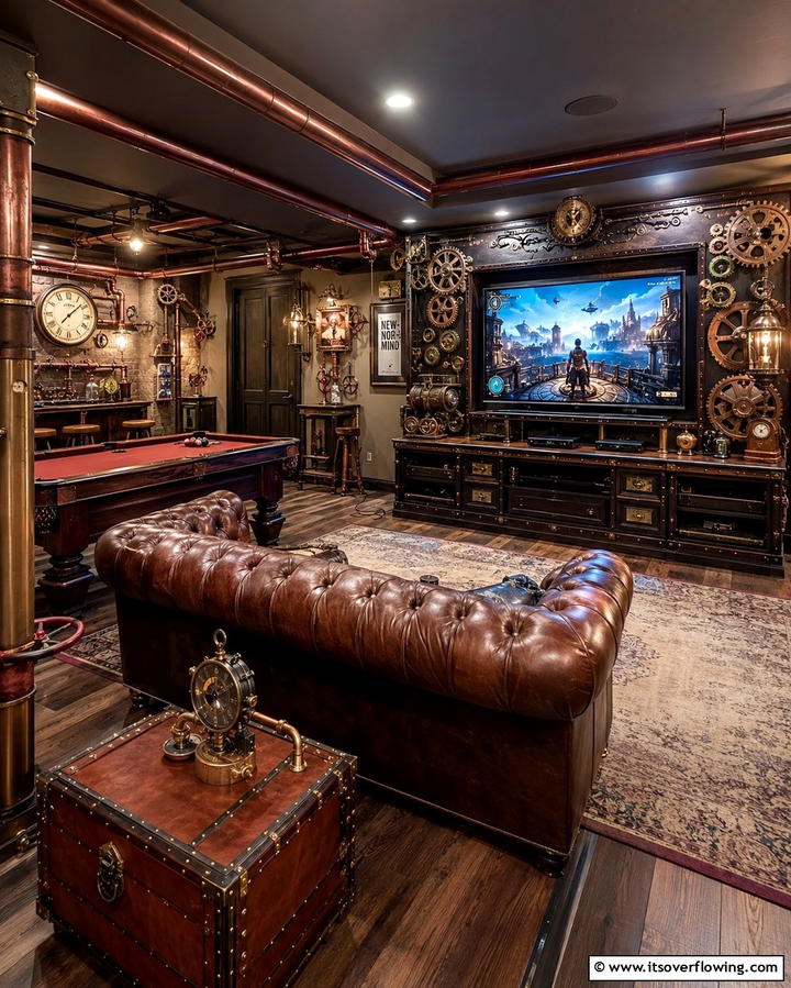 Steampunk Game Room - 30 Fun Basement Game Room Ideas for Family Entertainment
