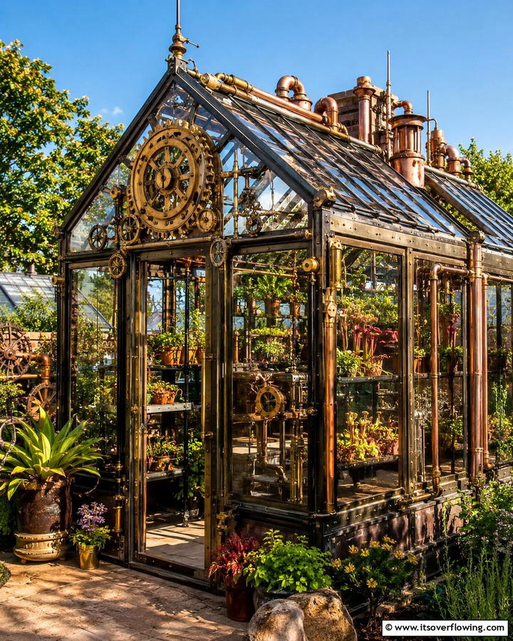 Steampunk Greenhouse - 25 Fantasy Greenhouse Ideas for a Magical Garden Escape