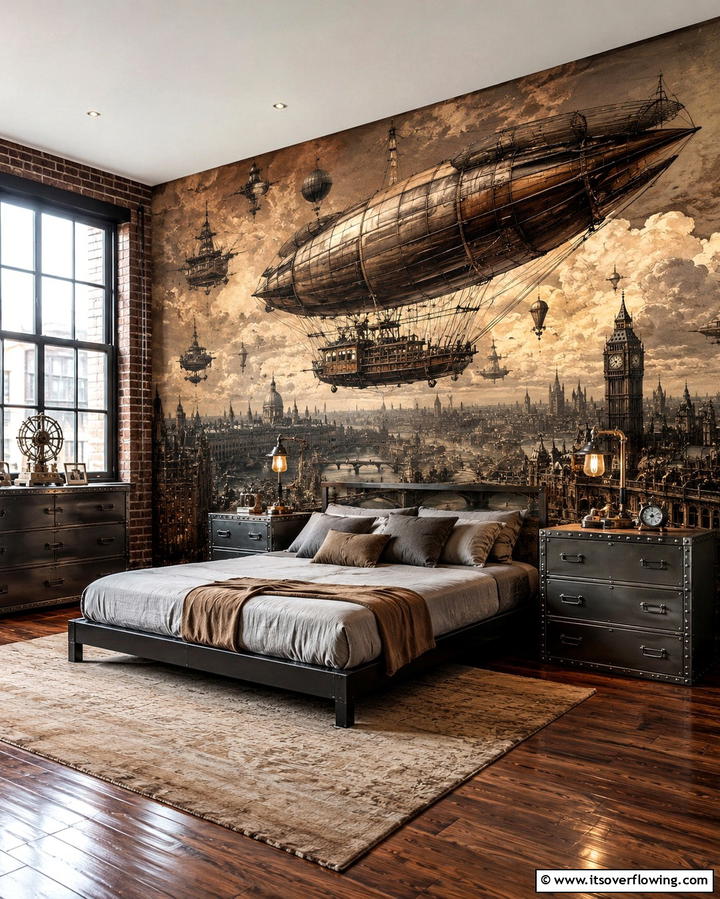 Steampunk Inspired Wall Murals - 25 Steampunk Bedroom Ideas for a Unique Vintage Look