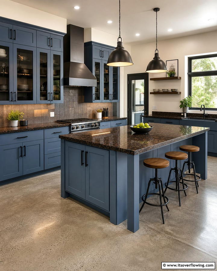 Steel Blue Cabinets with Dark Brown Granite - 20 Blue Kitchen Cabinets With Brown Granite Countertops