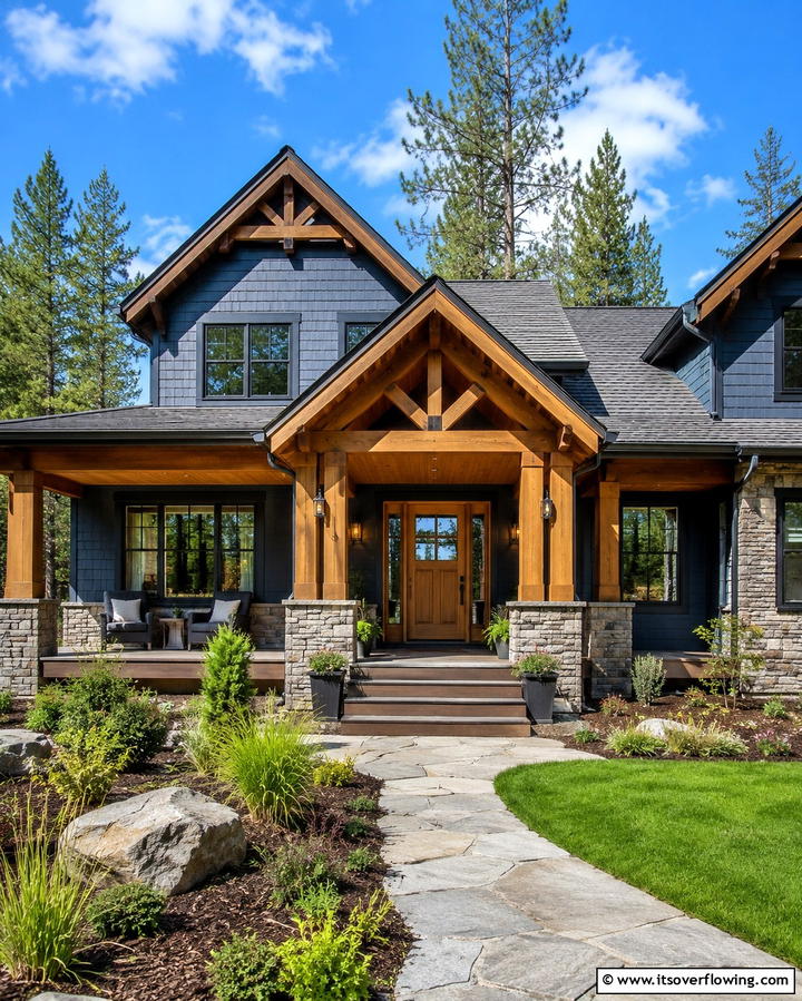 Steel Blue with Black Trim - 30 Serene Blue Exterior House Paint Ideas for Curb Appeal